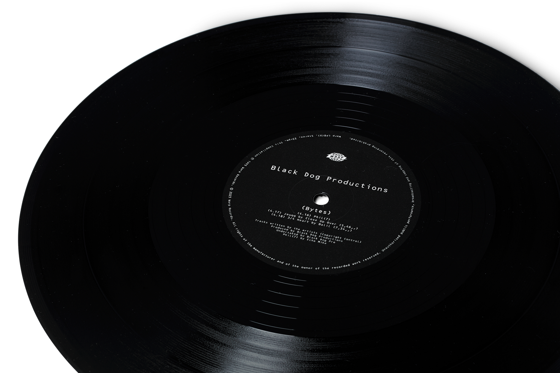 Bytes by Black Dog Productions - 2023 remaster pressed on black vinyl (close-up) [WARPLP8R]