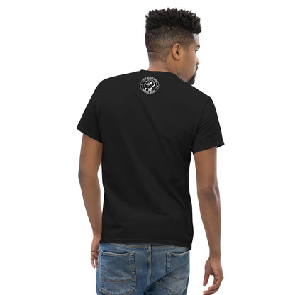 Man wearing a black t-shirt with white Brutal Beats Logo