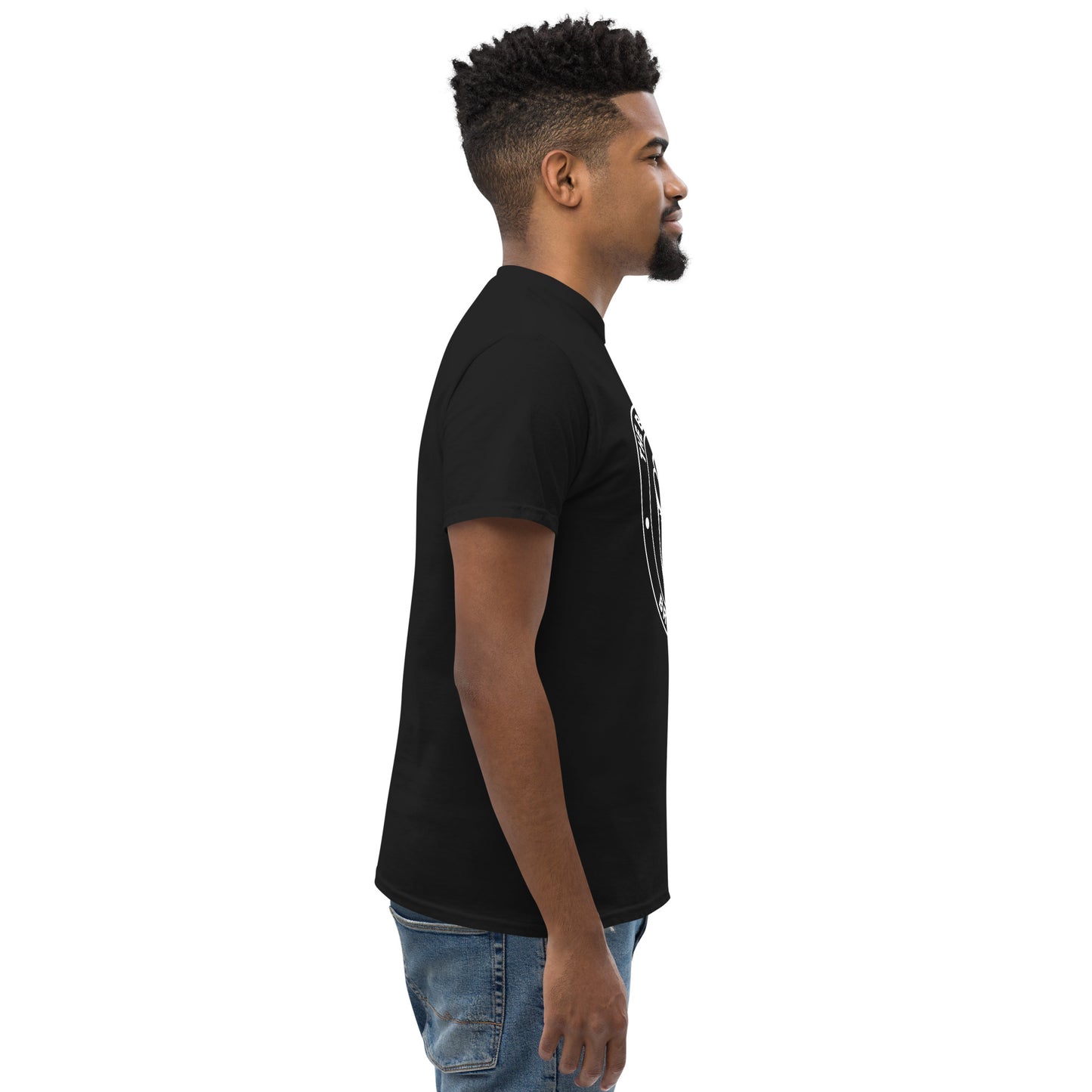 Man wearing a black t-shirt with white Brutal Beats Logo